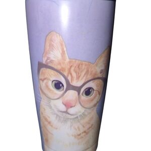 Charming Cat With Glasses Tumbler - Orange & Gray On Lilac NWOT